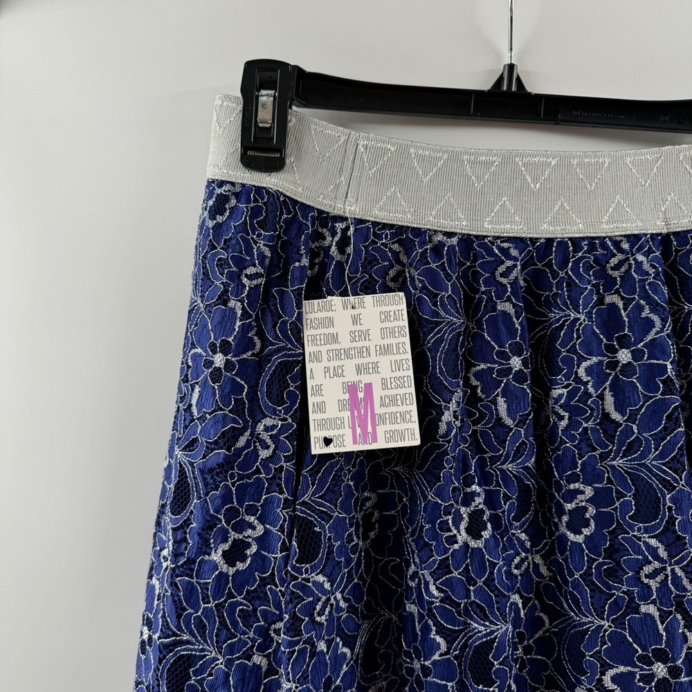LuLaRoe Elegant Lola Skirt NWT – Women’s Medium Blue Lace Overlay - Picture 2 of 4
